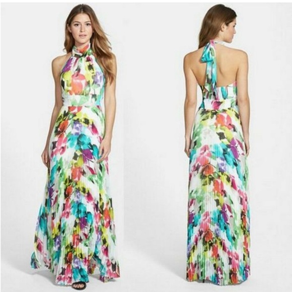Eliza J Dresses & Skirts - Eliza J Chiffon Multicolor Printed High Neck Halter Maxi Dress Sz 12 REPOSH